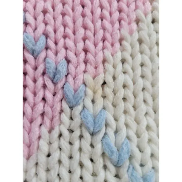 Vintage 60s 70s Ivory White Pink Sweater Vest Argyle Size XS/S Mod Coquette - Picture 3 of 11